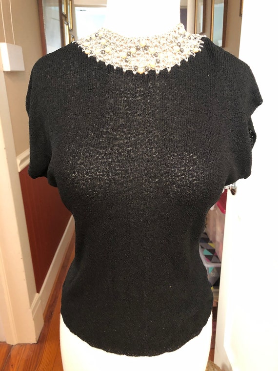 SEXY Bombshell 40s/50s Vintage RAYON Knit TOP Sil… - image 1