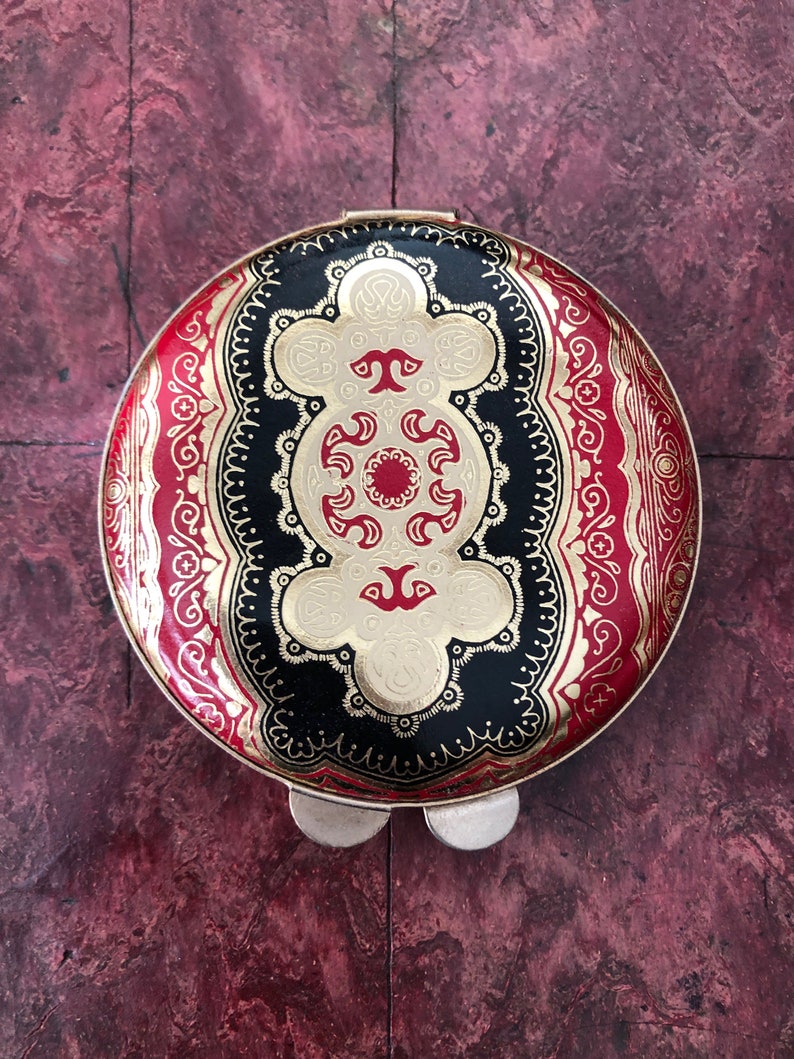Vintage FLORENTINE Leather COMPACT Powder Compact Loose Power Compact Italian Leather Compact Embossed Gold Gilt Design