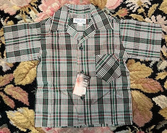 1950s Vintage BOY S Plaid SHIRT by Dan RIVER w/ Tag Size 6 Vintage Fashion Green and White Plaid Shirt Never Worn