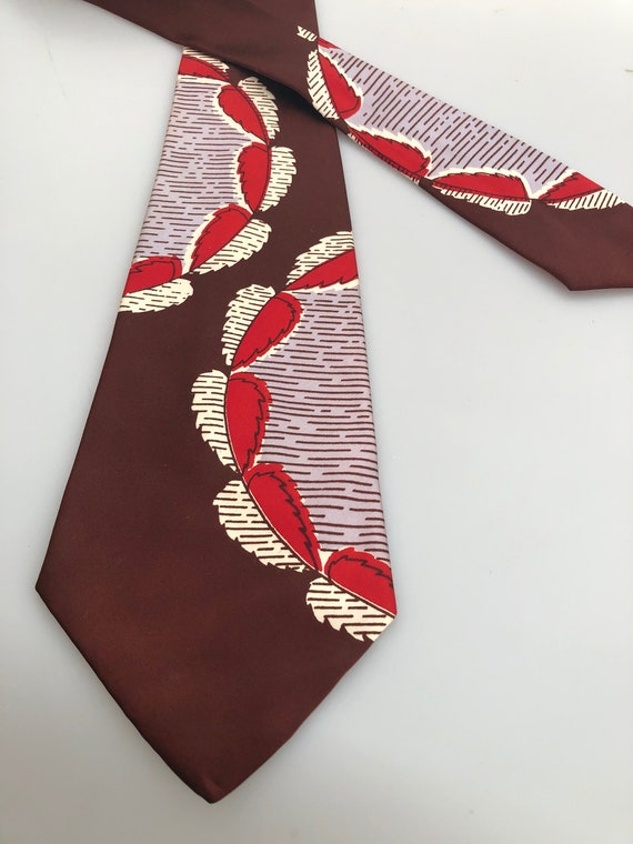 1940s Vintage RAYON TIE Stylized Leaf Design Wide
