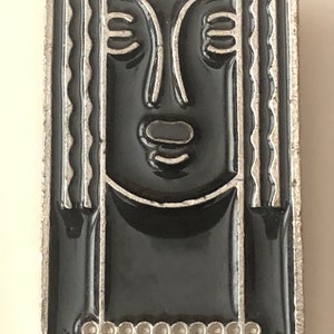 1975 Vintage CHARLES of the RITZ Art Deco Ritz LADY Brooch Black Enamel and Pewter Also a Pendant Promotional Item for Revenescence image 5