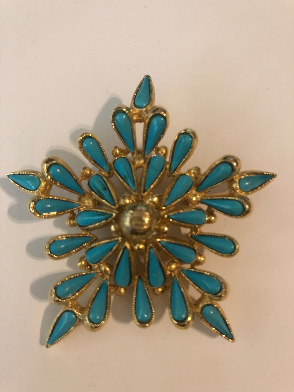 1960s Vintage BSK Brooch Faux Turquoise SNOWFLAKE in Gold - Etsy