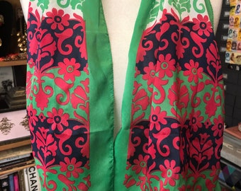 1960s Vintage ART NOUVEAU Style Printed SCARF Oblong Scarf Feels Like Silk But Made in Italy of Polyester