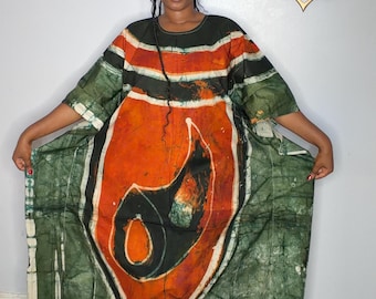 Robe caftan batik faite main, robe maxi africaine, style bohème festival, coupe ample d'été