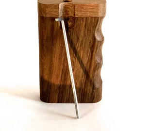 Handmade Traditional Oak Wood 3" x 2" Dugout with One Hitter Bat and Metal Poker