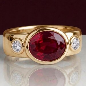 Ruby Ring Men Red Gemstone Statement 925 Silver Rings Engagement Ring Gift For Him