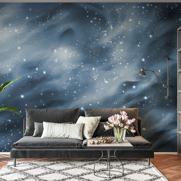 Peel and Stick Wallpaper - Outer Space Galaxy Night Sky Stars Self Adhesive Nursery Solar System Art Fabric Decal - Custom Sizes Mural #3227
