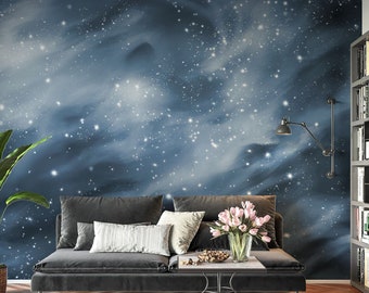 Peel and Stick Wallpaper - Outer Space Galaxy Night Sky Stars Self Adhesive Nursery Solar System Art Fabric Decal - Custom Sizes Mural #3227