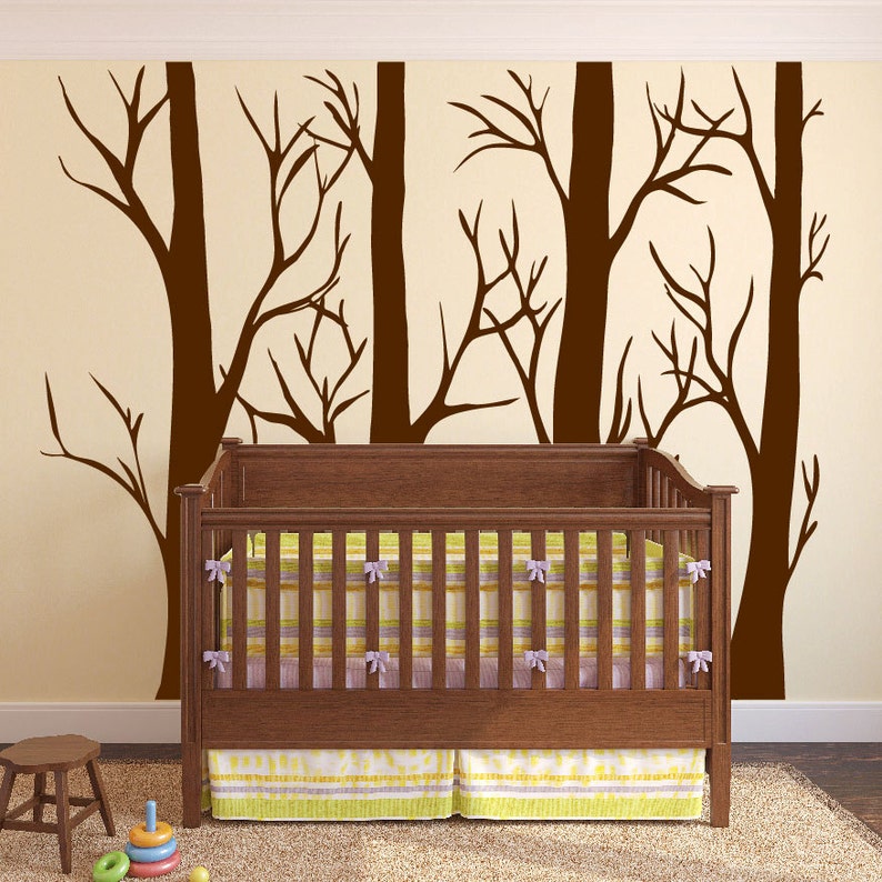Nursery Birch Tree Wall Decal Forest Set Vinyl Sticker Removable Kids Room Bedroom Decor Woodland Family 1310