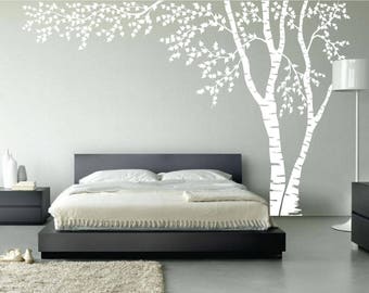 Birch Tree Nursery Wall Decal Forest Canopy Blowing Tree Leaves Vinyl Sticker Removable Choose From Over 50 Colors Custom White 1376