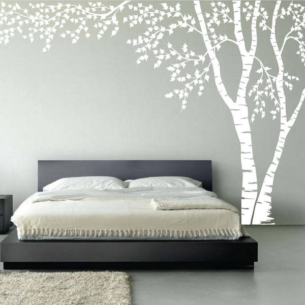 Birch Tree Nursery Wall Decal Forest Canopy Blowing Tree Leaves Vinyl Sticker Removable Choose From Over 50 Colors Custom White 1376