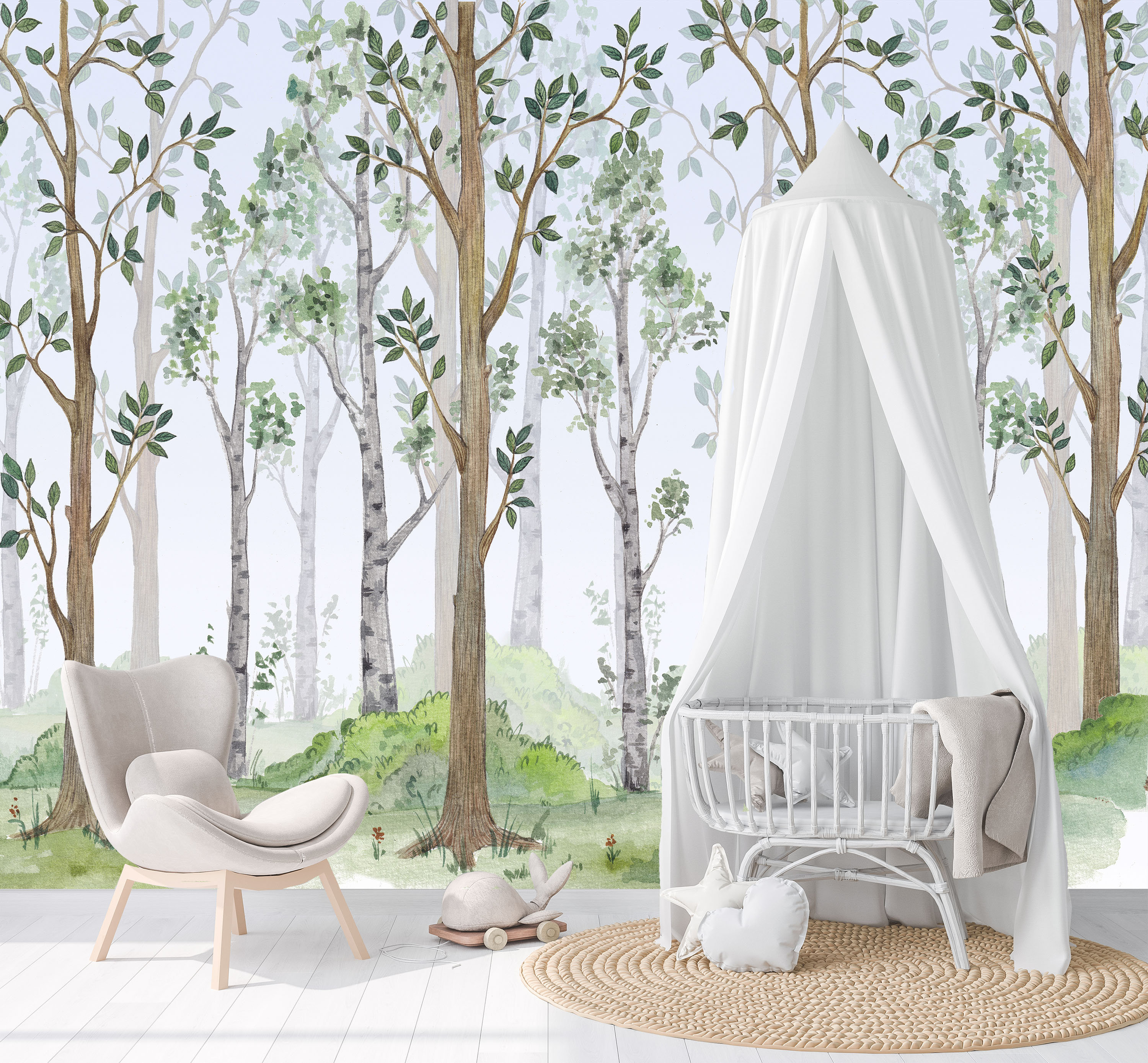 Home & Living Watercolor Forest Trees Wallpaper Peel and Stick Kids