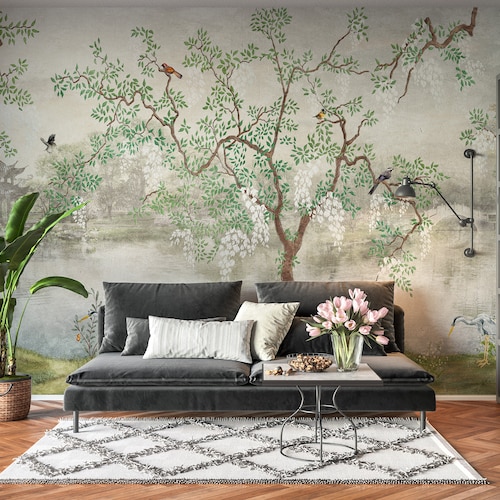 Japanese Peel and Stick Wallpaper Mural Tree Lake Chinoiserie - Etsy Japanese Peel and Stick Wallpaper Mural Tree Lake Chinoiserie - Etsy