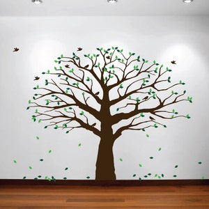 Large Wall Nursery Family Tree Decal Photo Branches Falling Leaves and Birds Sticker removable #1233 (Choose Colors and Size)