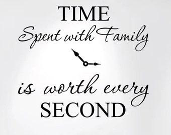 Time Spent with Family Is Worth Every Second Home Wall Decal Sticker Clock #1249 (20&quot; wide x 17&quot; high)
