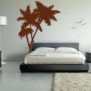 Palm Coconut Tree Wall Decal with seagull birds art (6 feet tall)1114