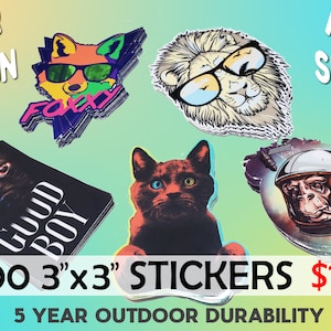 1000 Custom Vinyl Stickers Decals with Your Design Pictures Logo Cut To Any Shape, UV Ink Waterproof Contour Die Cut Labels Dishwasher Safe
