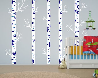 Nursery Birch Tree Wall Decal Forest Sticker Removable Realistic Woodland Art Boys and Girls Room (5 trees) 1308