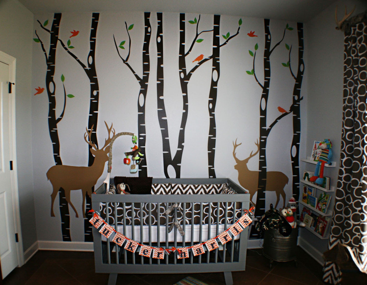 Birch Tree Wall Decal Forest With Snow Birds and Deer Vinyl Sticker ...