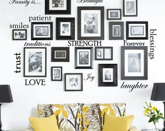 Set of 12 Family Quote Words Vinyl Wall Sticker Picture Frame Wall Home Wall Decal Sticker, Arrange Words Any Way You Like Custom #1332