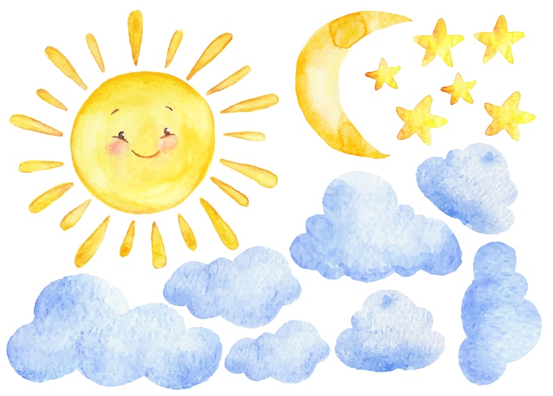 Duoyif Wandtattoo Bär & Hase - Aquarell Design Mit Sternen & Wolken Fürs Kinderzimmer 60x70cm