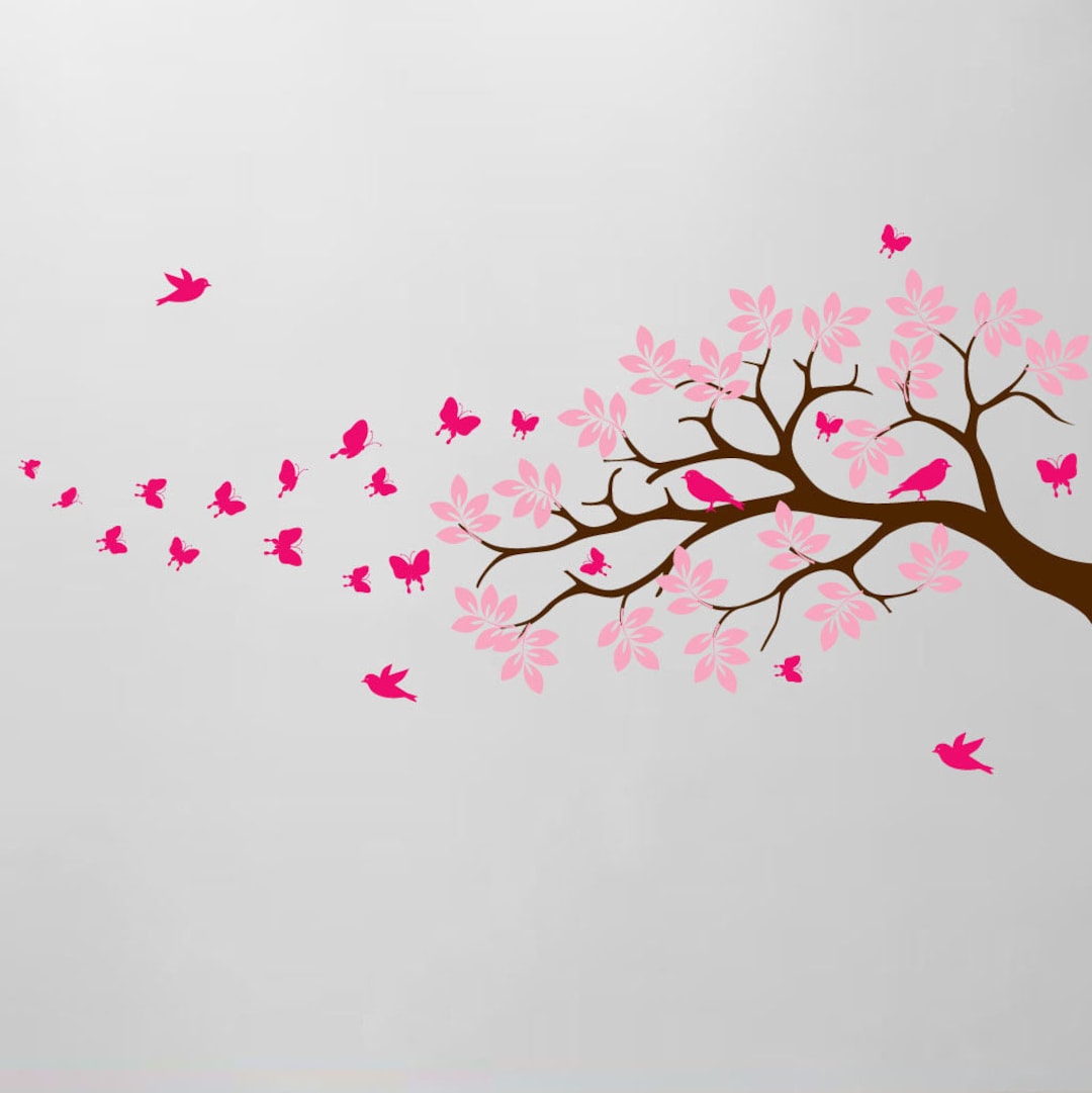 Tree Branch Wall Decal Butterfly Birds Vinyl Sticker Nursery Leaves ...