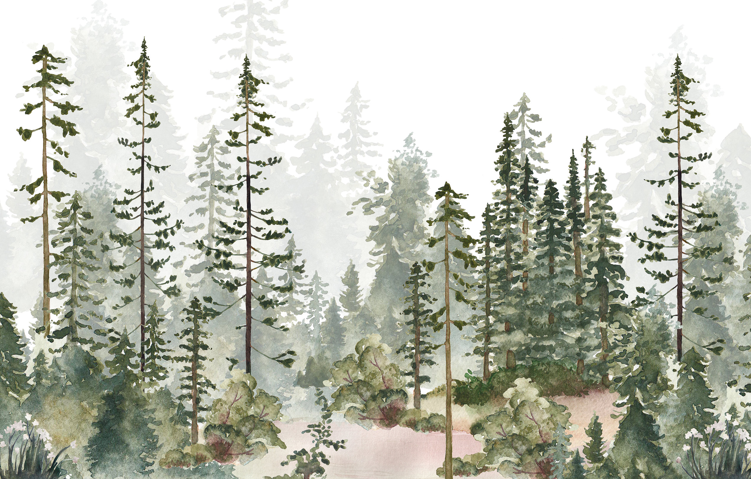 Watercolor Pine Tree Forest Peel and Stick Wallpaper Self - Etsy
