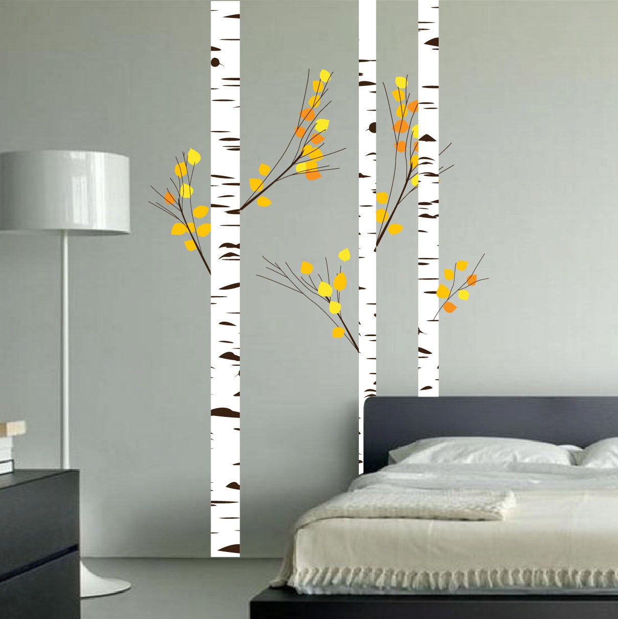 Adesivo USA Qualità Innovative Stencils 1109 108 - Adesivo Rimovibile In Vinile Per Bambini, Motivo: Albero Di Betulla, Colore: Bianco Adesivo Parete Foresta Foglie Verdi Nero