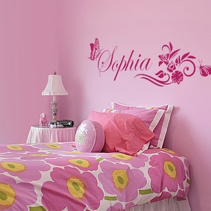 Personalized Name and Butterflies Blossom Custom Girls Nursery Wall Decal #1104