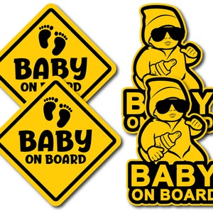 Naklejki Baby On Board, znaki na samochód, fajne okulary przeciwsłoneczne dla dzieci - 4 sztuki - 5" x 5" - trwałość na zewnątrz przez 6 lat