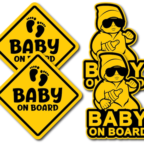 Baby On Board Decals Stickers Signs for Car Cool Sunglasses Baby - 4 Pack - 5" x 5" - 6 Year Outdoor Durability