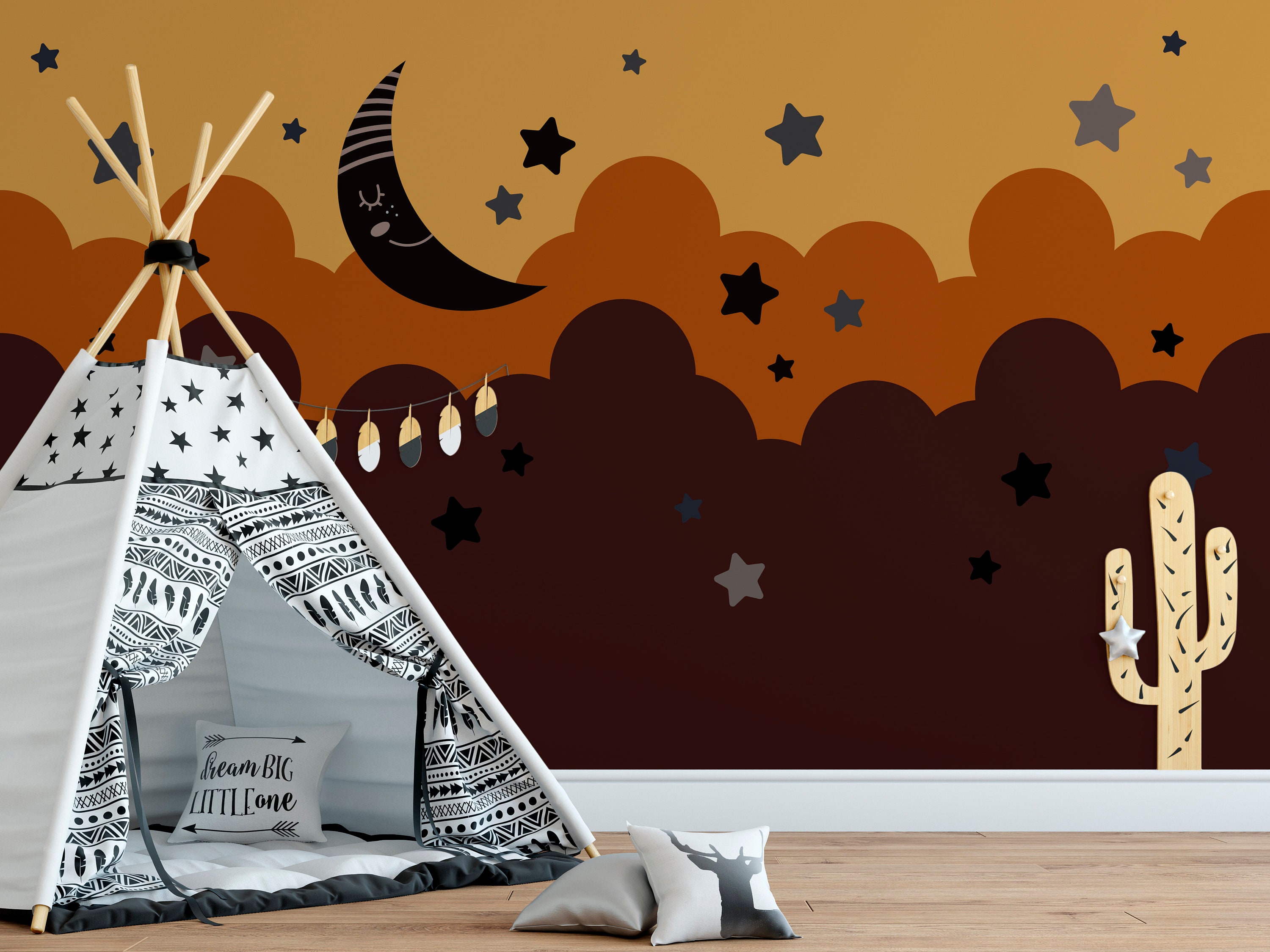 Dreamy Peel and Stick Clouds Stars Moon Wallpaper Night Sky Nursery ...