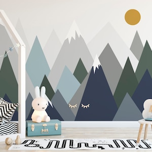 Mountain Range Peel and Stick Wallpaper Self Adhesive Nursery Art Décor Fabric Kids Room Decal - Custom Sizes and Colors Mural #3161