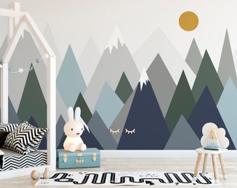 Mountain Range Peel and Stick Wallpaper Self Adhesive Nursery Art Décor Fabric Kids Room Decal - Custom Sizes and Colors Mural #3161