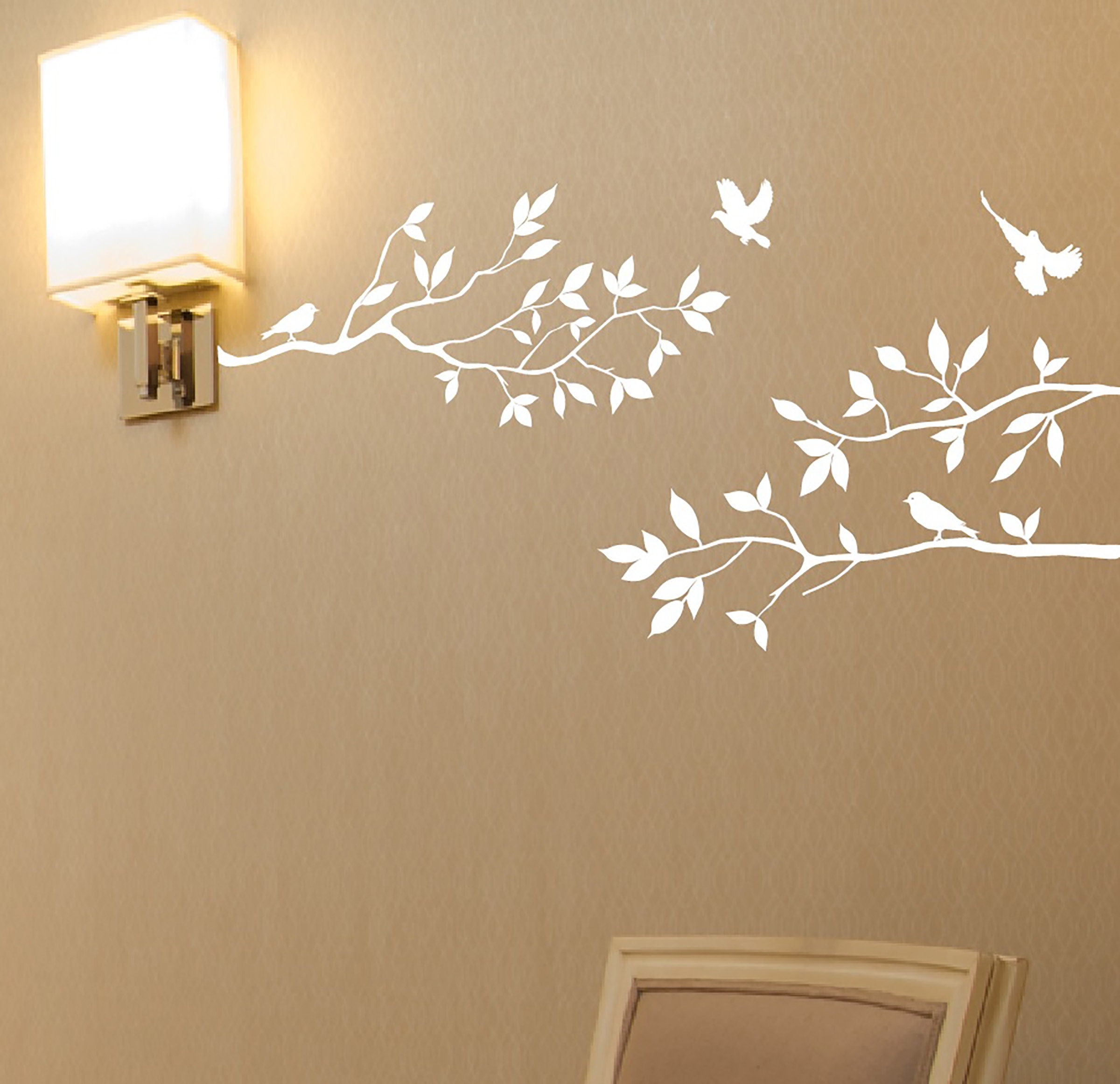 Tree Branches Wall Decal With Birds Vinyl Sticker Nursery Leaves 40 ...
