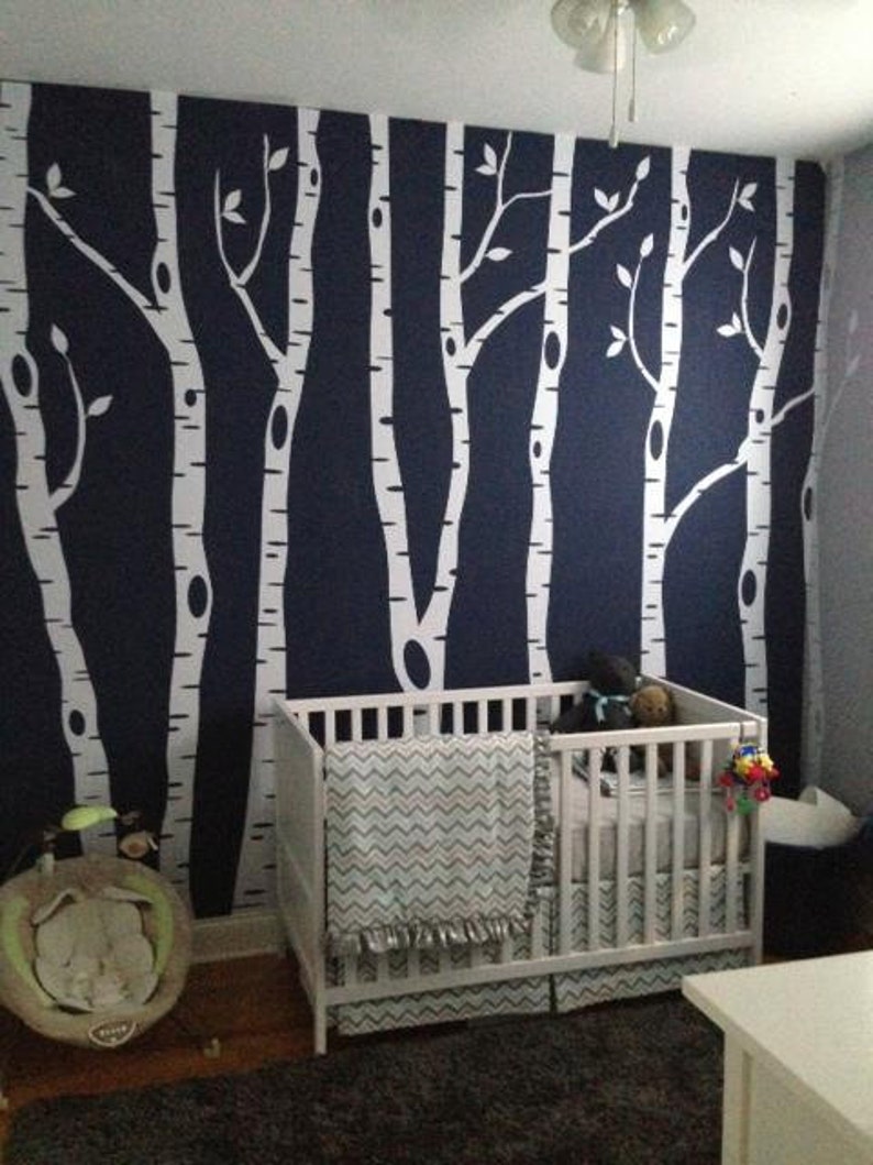 Birch Tree Wall Decal Forest With Snow Birds and Deer Vinyl Sticker ...