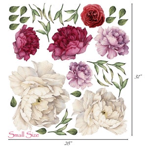 Vintage Peony Flowers Seasonal Bouquet Wall Decal Sticker Rose Peony Art Peel and Stick Floral Decor, Removable and Reusable 7 Flower Set image 4