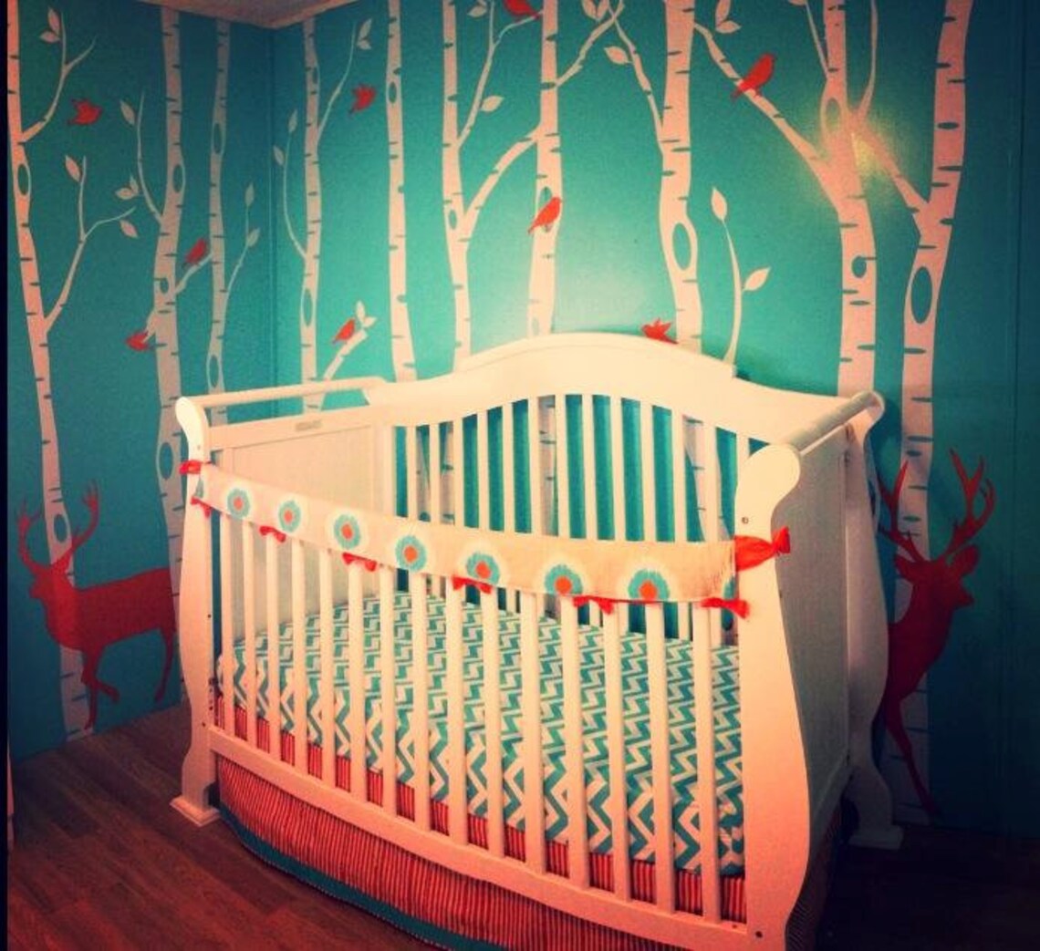 Birch Tree Wall Decal Forest With Snow Birds and Deer Vinyl Sticker ...