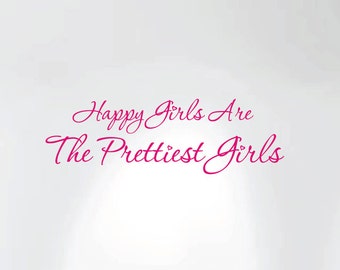 Happy Girls Are the Prettiest Audrey Hepburn Wall Decal Inspirational Quote #1224 (28" wide x 9" high)