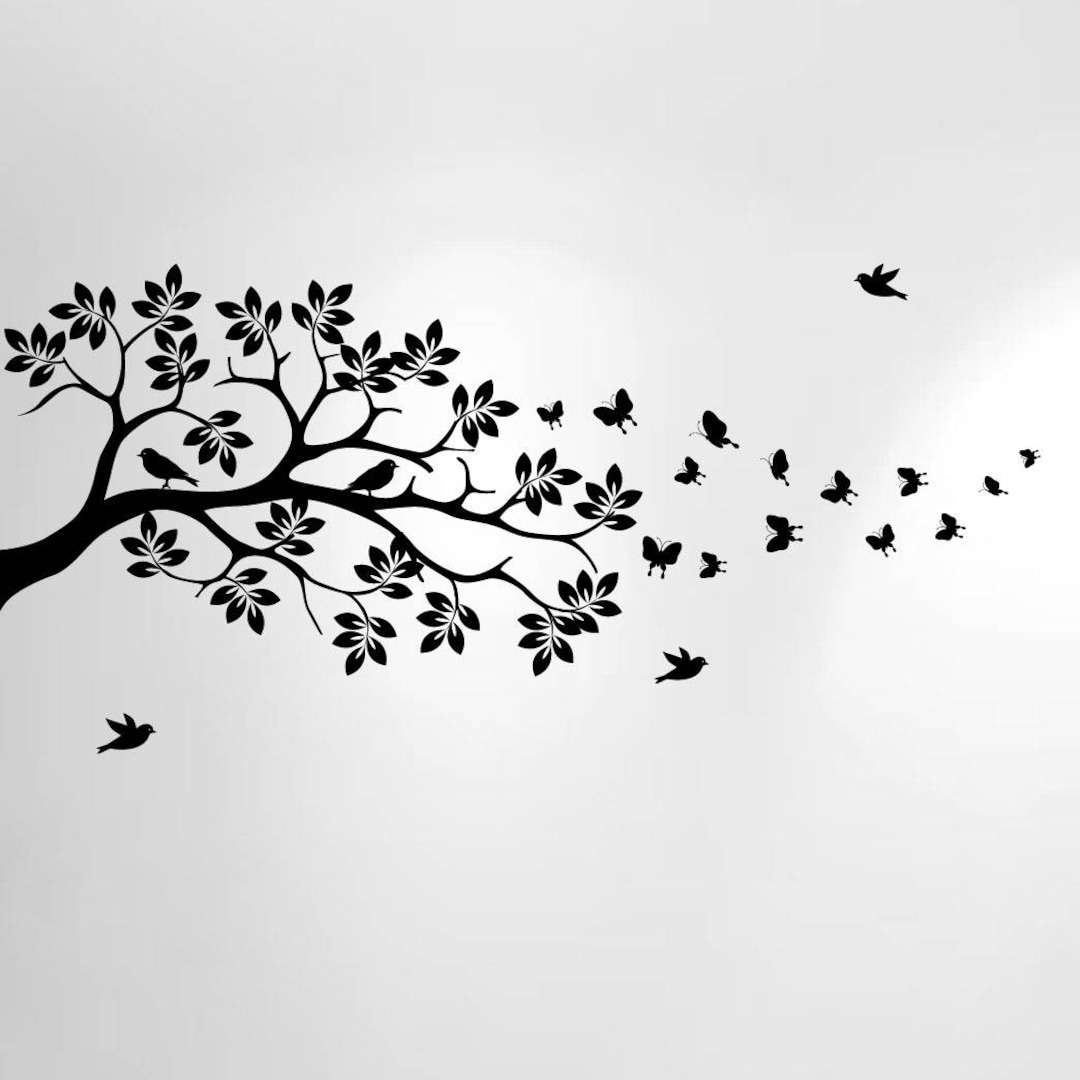 Tree Branch Wall Decal Butterfly Birds Vinyl Sticker Nursery Leaves ...