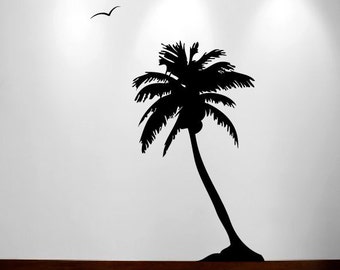 Palm Coconut Tree Wall Decal with seagull birds 1107 (5 feet tall)