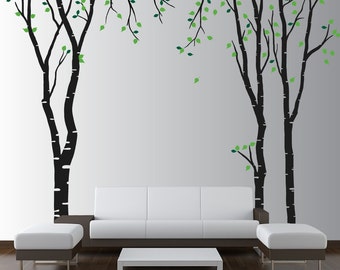 Large Wall Birch Tree Decal Forest Kids Vinyl Sticker Removable with Leaves Branches 1119 (9 foot tall)