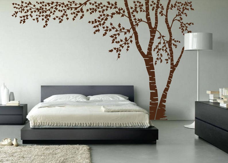 Birch Tree Nursery Wall Decal Forest Canopy Blowing Tree Leaves Vinyl Sticker Removable Choose From Over 50 Colors Custom 1376 image 2