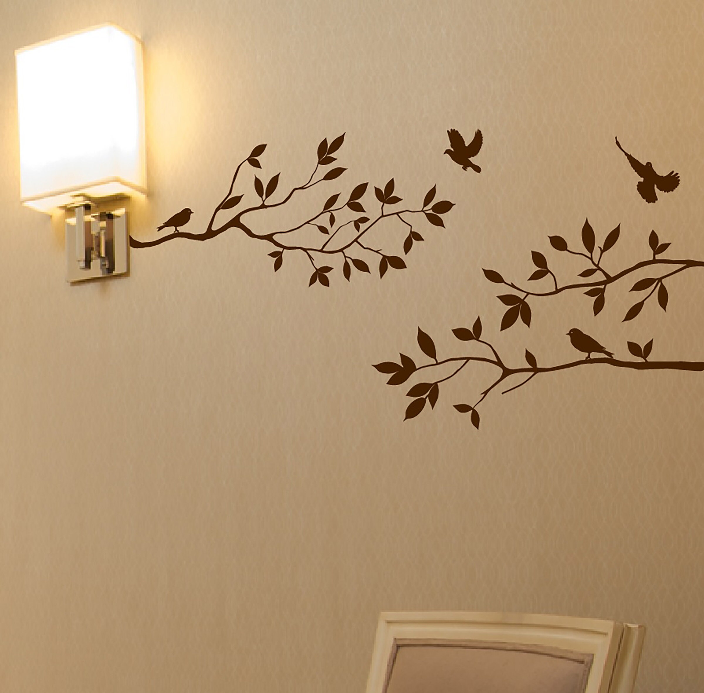 Tree Branches Wall Decal With Birds Vinyl Sticker Nursery Leaves 40 ...