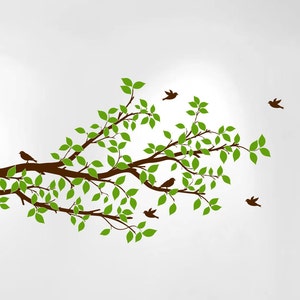 Tree Branch Wall Decal Branches Birds Vinyl Sticker Nursery Leaves  52" Wide X 28" High #1296