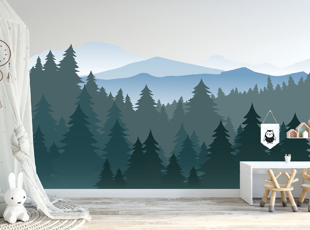 Mountain Wallpaper Pine Tree Forest Peel and Stick Self Adhesive ...