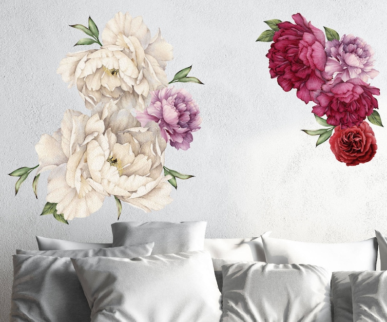 Peony Flowers Nursery Bouquet Wall Decal Sticker Rose Peony Art Peel ...