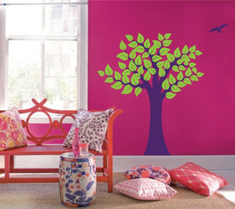 Large Wall Tree Nursery Decal Girl Room Decor With Leaves and Birds ...
