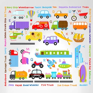 Car Transportation Alphabet Peel and Stick Wall Nursery Kids Educational Decals Stickers 80 Decals Total #3004