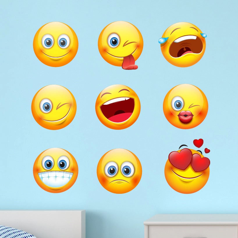 Große Emoji Emoticon Gesichter Schälen und Kleben Stoff Wandtattoo  Jahreszeitlich abnehmbar und wiederverwendbar 9er Set -  Österreich